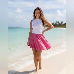 🌸 NWT Aerie Pool to Party Mini Skirt Pink XXL Tiered Gauze Cotton Summer Skirt